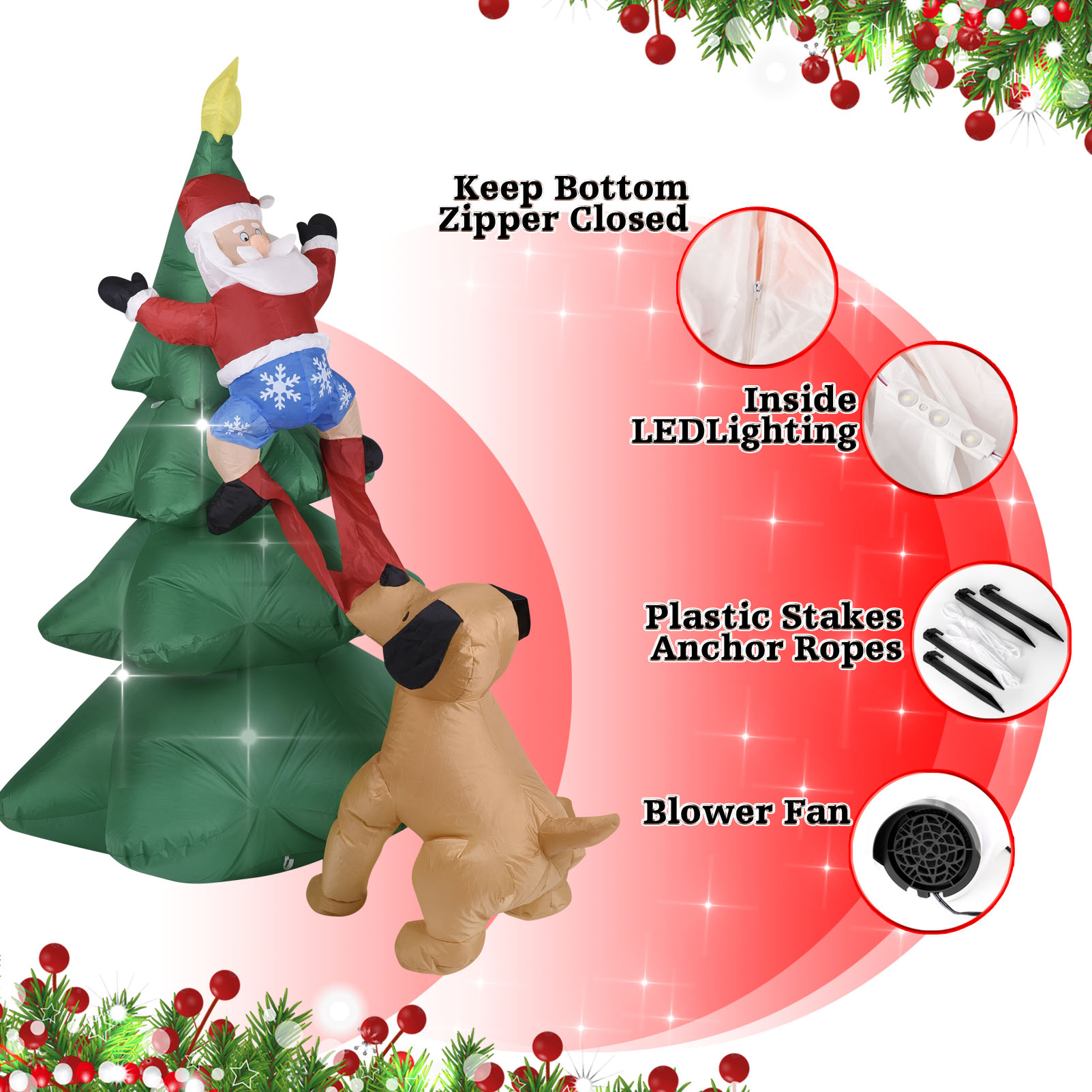 Noel Şişme Köpek, Noel Baba il - Outdoor Lighting Tree incelemesi ve fiyatı